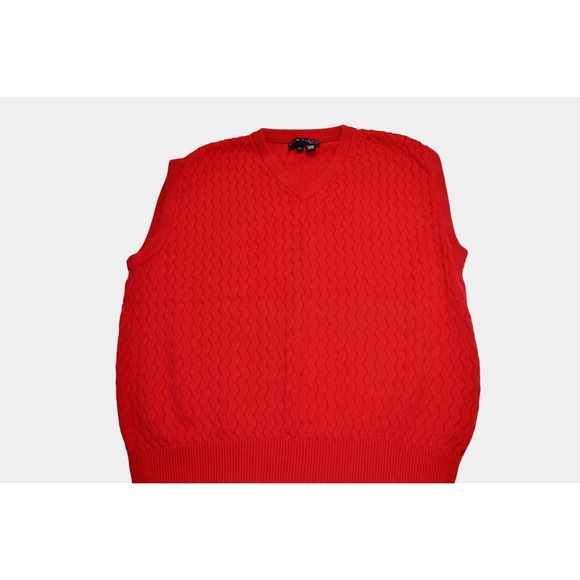 Vintage Red Knit Sweater Vest V Neck Textured Retro Classic Cotton Prep Heritage - Picture 4 of 6